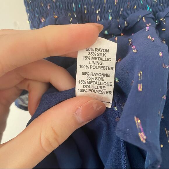 Ramy Brook Tabitha Ruffle Metallic Mini Skirt Navy Blue Size Small Gently Used - Picture 6 of 6